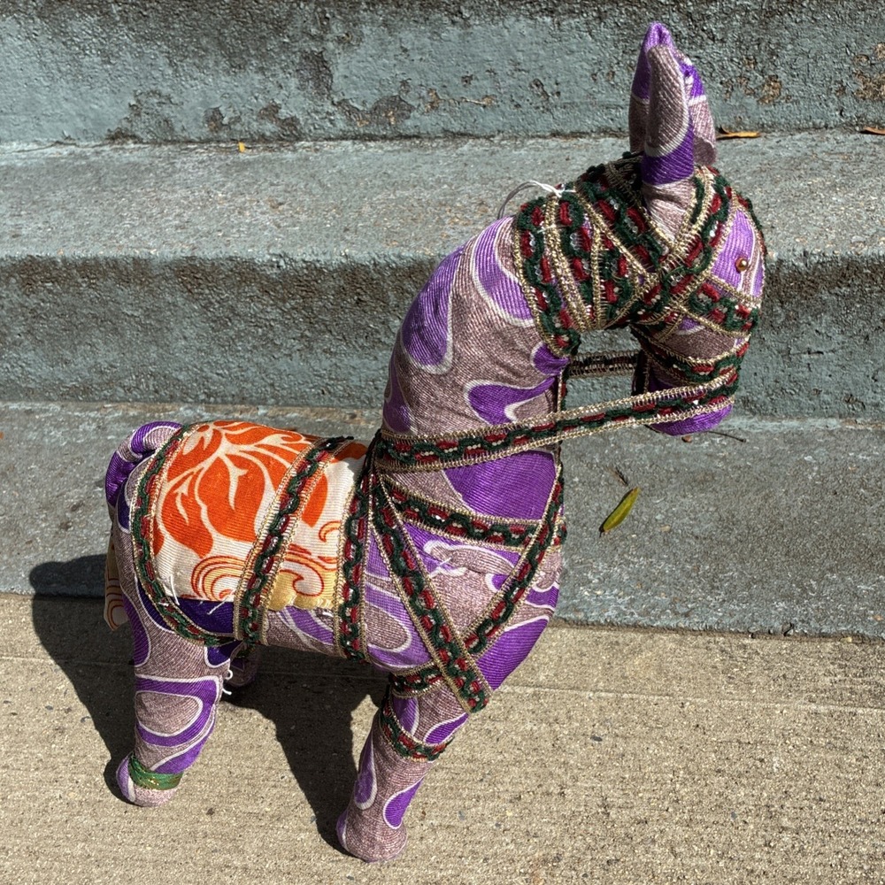 Vtg 1960's INDIAN HANDMADE RAJASTHAN Multicolor Fabric PATCHWORK Horse 18.5" H
